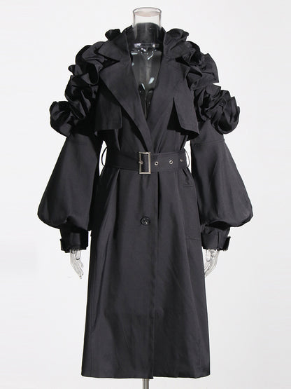 Designed Ruffled Long Sleeves Women Wind Break Coats