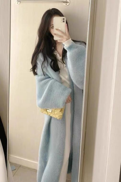 Classy Mink Velvet Cozy Long Knitting Cardigan Coats