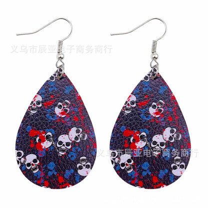 Happy Halloween Skeleton Spider Print Earrings 2 Sets