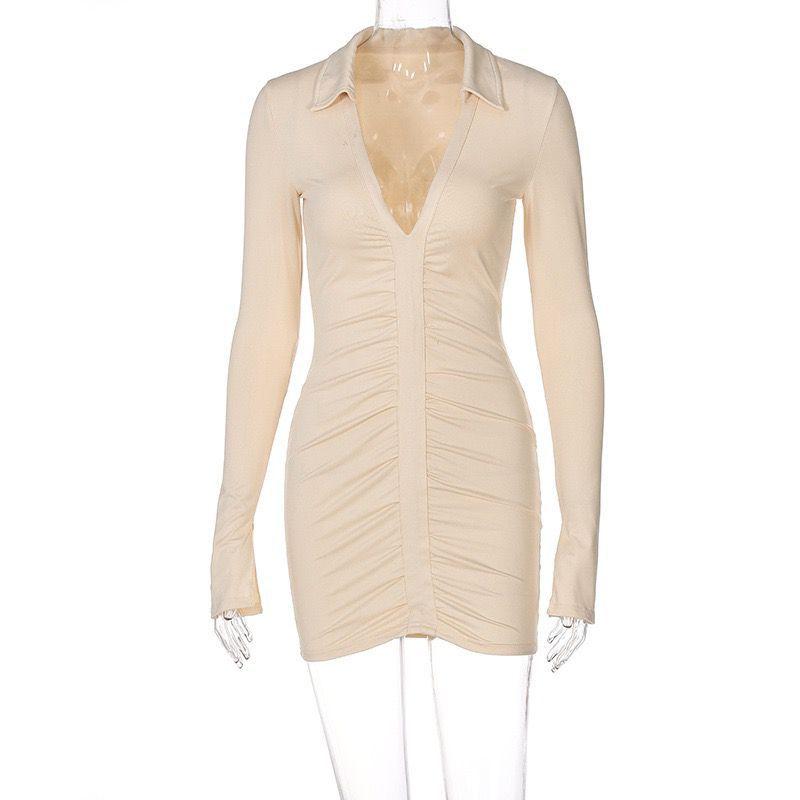 Sexy Long Sleeves V Neck Women Short Dresses-STYLEGOING