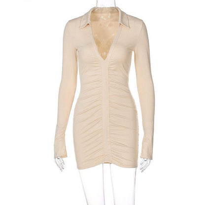 Sexy Long Sleeves V Neck Women Short Dresses-STYLEGOING