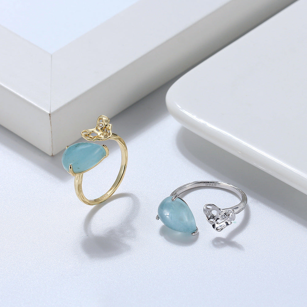 Gemstone Hollow Out Sterling Sliver Rings for Women