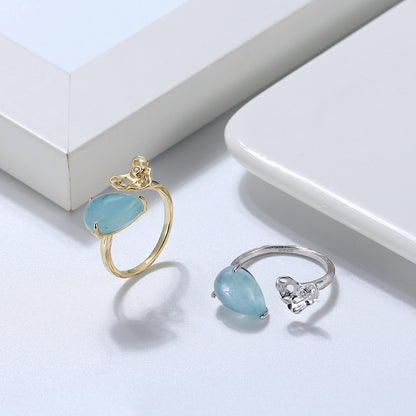 Gemstone Hollow Out Sterling Sliver Rings for Women