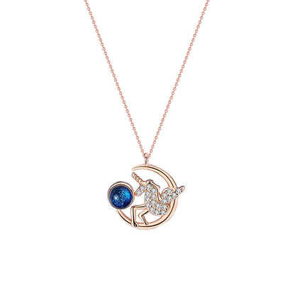 Unicorn Design Coloured Glaze Sterling Sliver Necklaces
