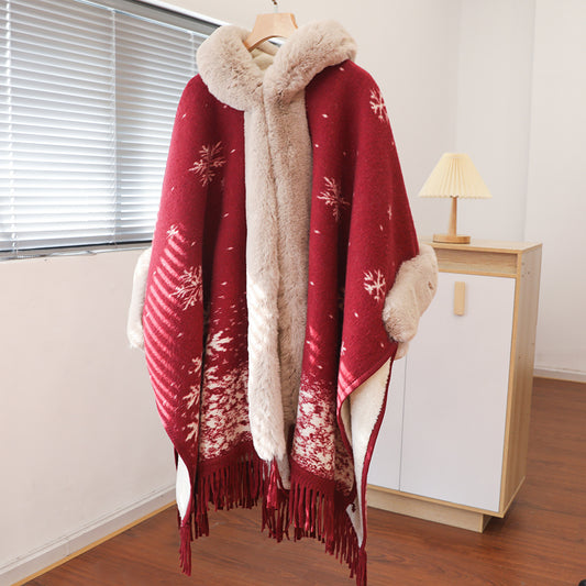 Christmas Red Velvet Hoodies Overcoat for Women
