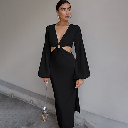 Sexy Long Sleeves Waist Baring Party Dresses