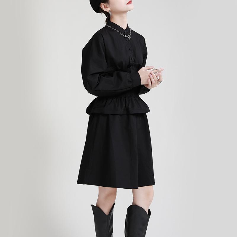 Women Ruffled Slim Waist Long Sleeves Fall Dresses