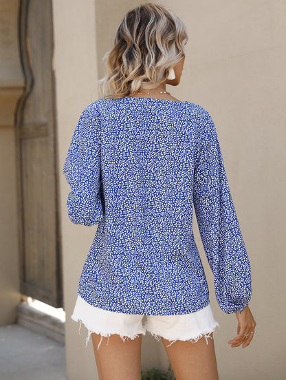 Women Small Foral V Neck Summer Top Blouses-STYLEGOING