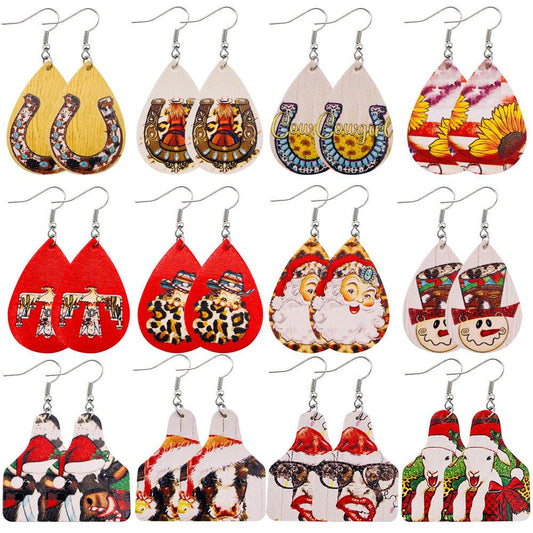 Christmas Vintage Animal Print Earrings 2 Sets