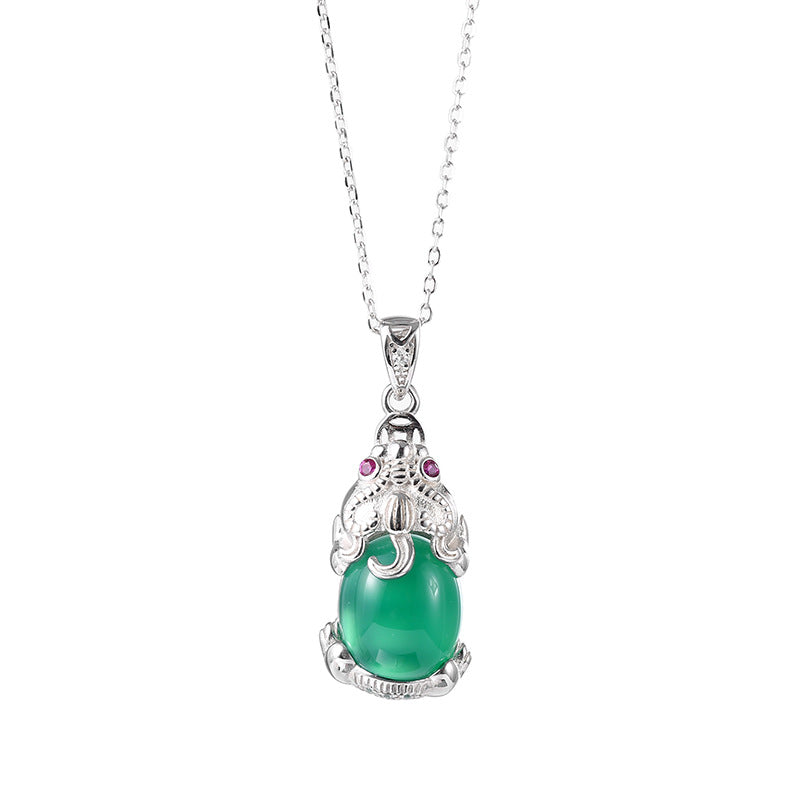 Green Brave Troops Chalcedony Sterling Sliver Necklace