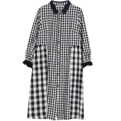 Vintage Plaid Long Sleeves Midi Dresses