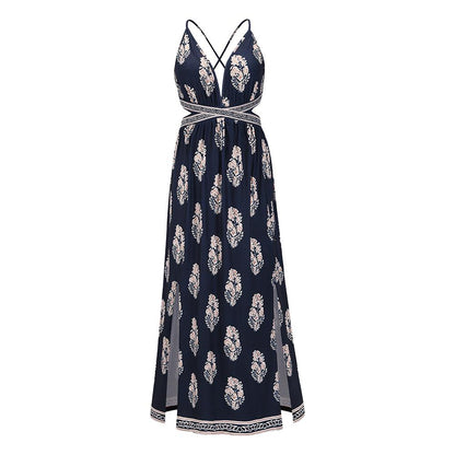 Sexy Split Front Backless Boho Lace Up Long Dresses-STYLEGOING
