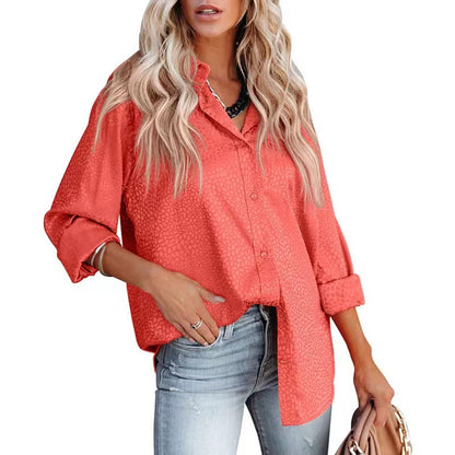 Leisure Satin Turnover Collar Long Sleeves Shirts