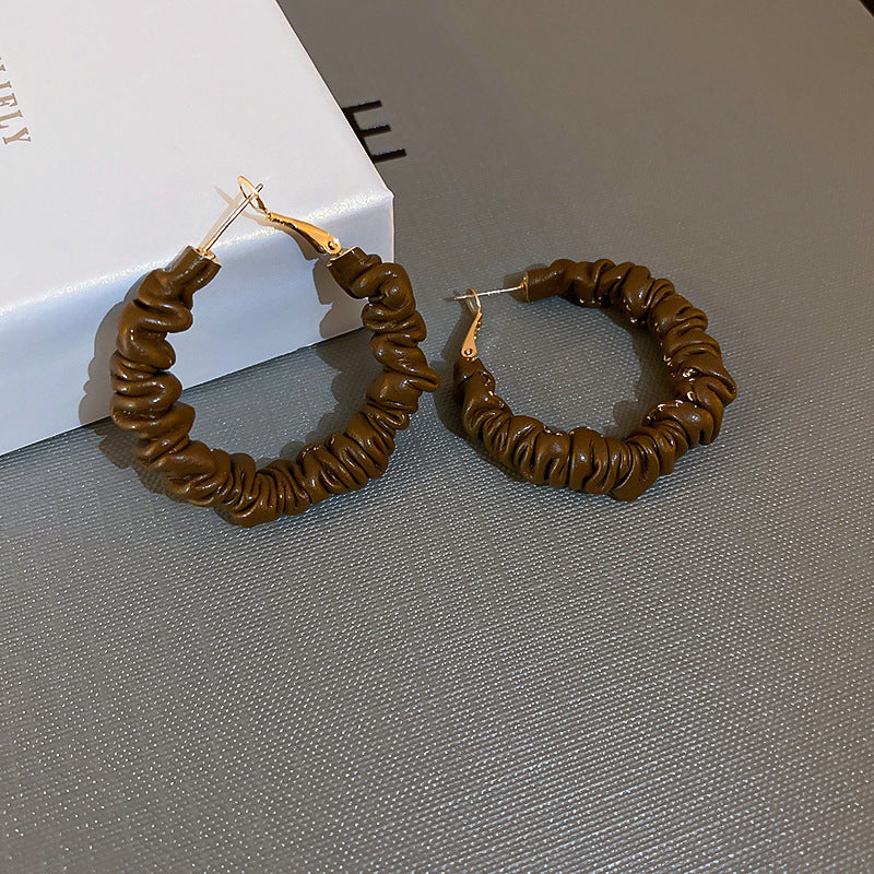 Vintage Round Shape Pu Leather Women Earrings