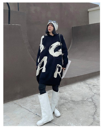 Cozy Letter Print Long Knitting Dresses