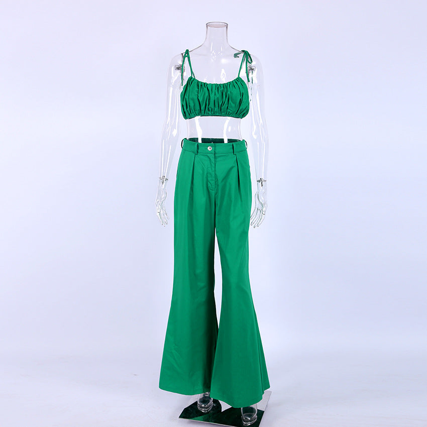 Sexy Summer Cotton Green Crop Tops and Pants Sets