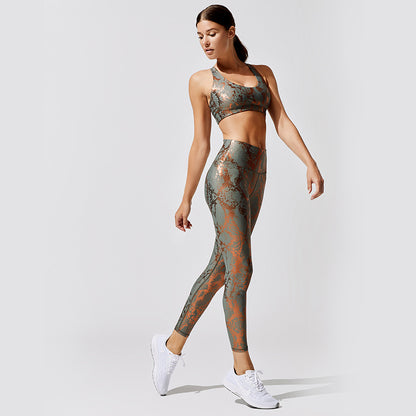 Sexy Elastic Snake Print Sports Suits