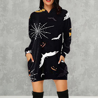Halloween Pumpkin Design Long Sleeves Hoodies for Women