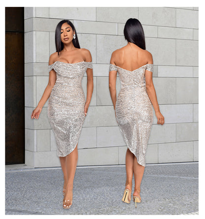 Sexy Off The Shoulder Sequined Mini Cocktail Dresses