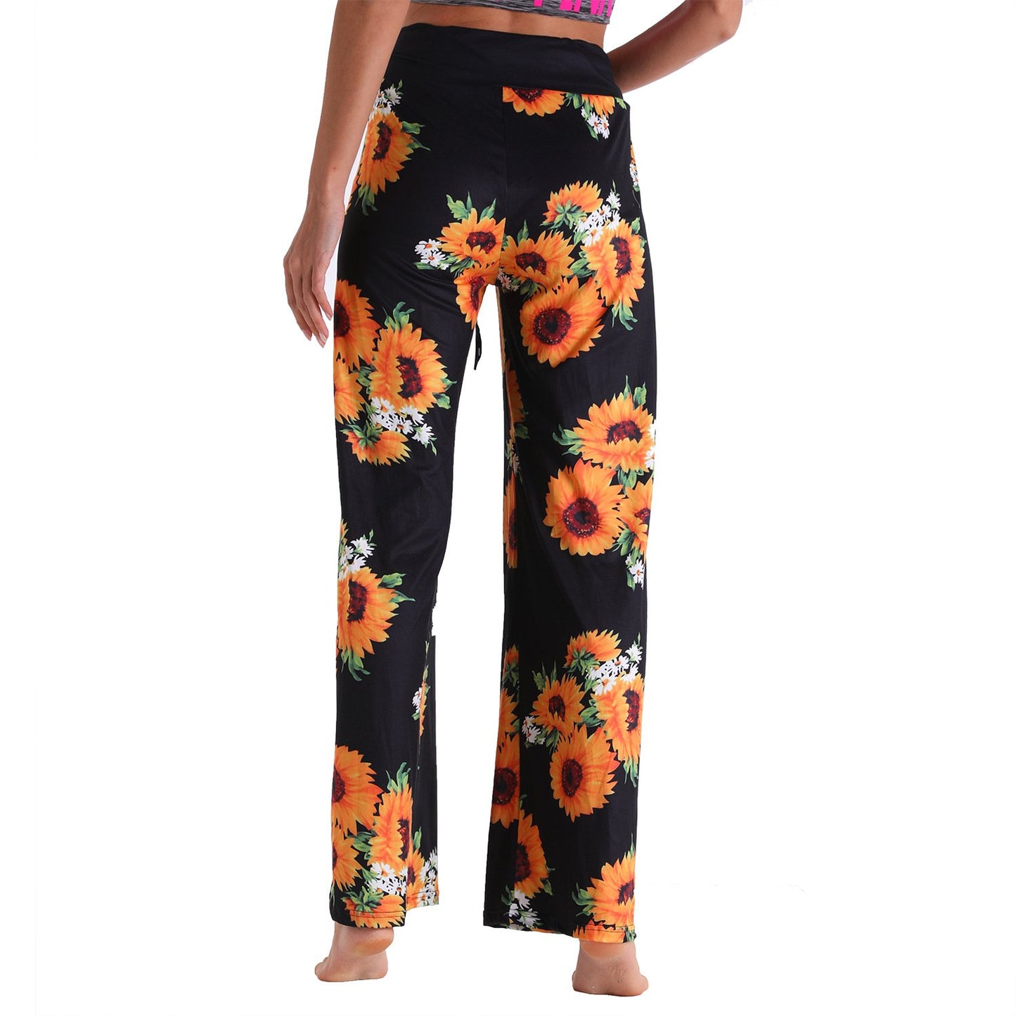 Casual Floral Print Women High Waist Trousers for Homewear