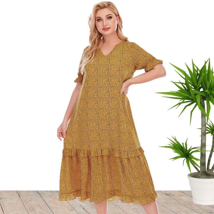 Summer Short Sleeves Loose Yellow Plus Size Dresses-STYLEGOING