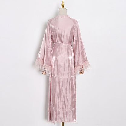 Luxury Elegant Feather Design Pink Long Dresses