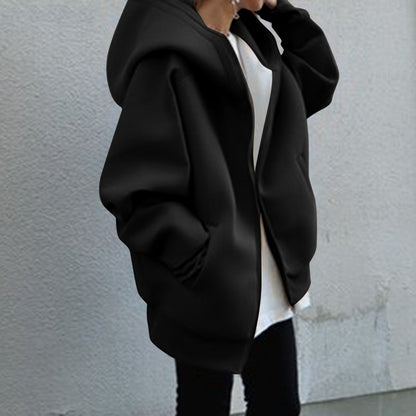 Women Winter Velvet Zipper Hoodies Overcoat