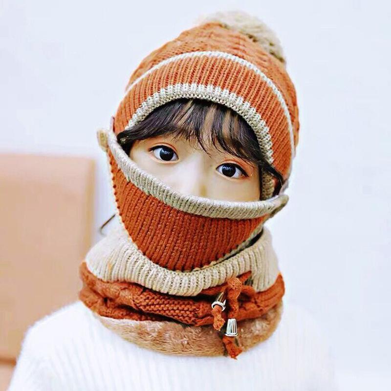 Winter Fleece Liner Warm Knitting Kids Hats&Scarfs-Brown-Free Shipping at meselling99