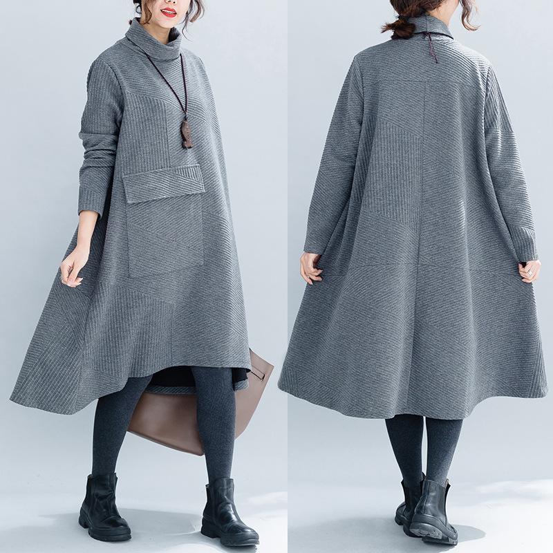 Vintage High Neck Women Winter Irregular Fall Dresses-STYLEGOING