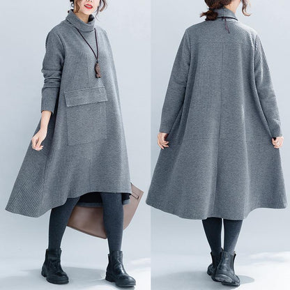 Vintage High Neck Women Winter Irregular Fall Dresses-STYLEGOING