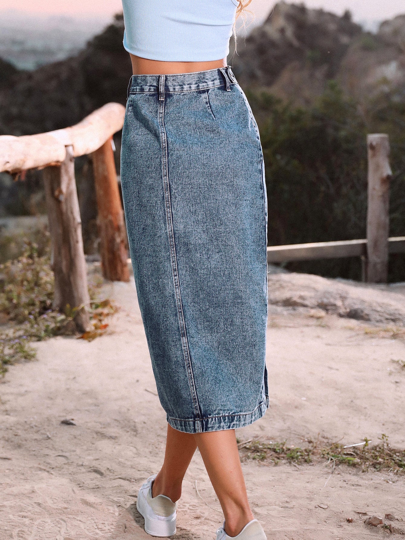 Sexy High Waist Slit Front Denim Skirts for Women