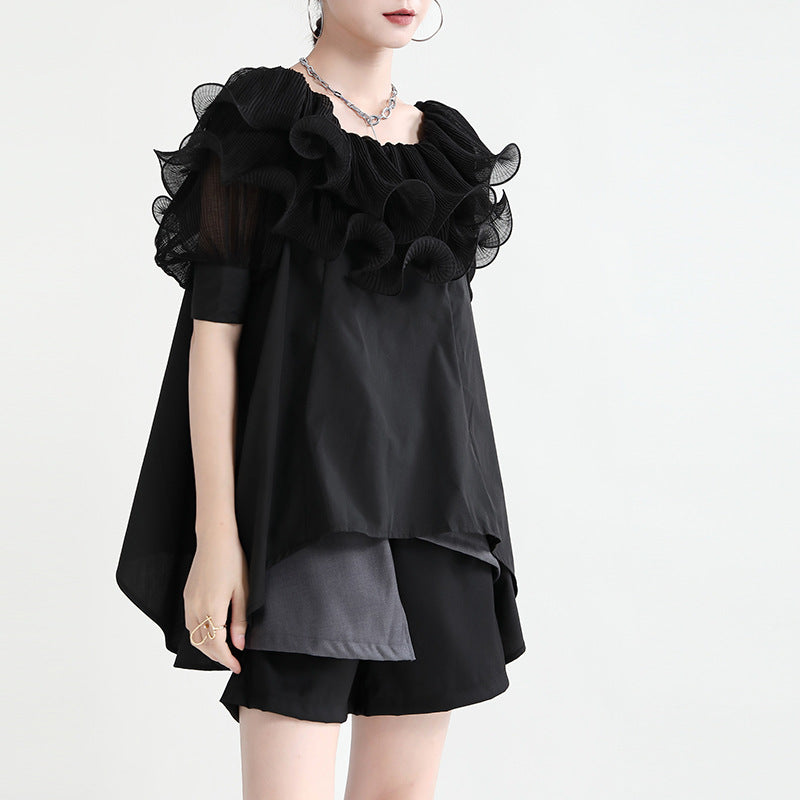 Summer Off The Shoulder Chiffon Ruffled Shirts with Belt for Girls