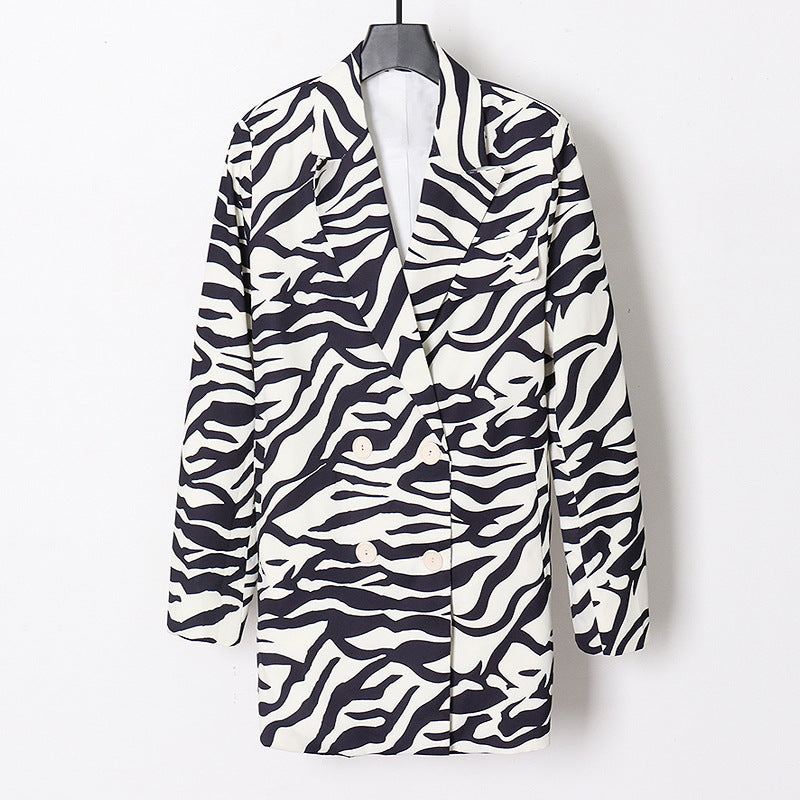 Women Zebra Print Office Lady Blazer Coats