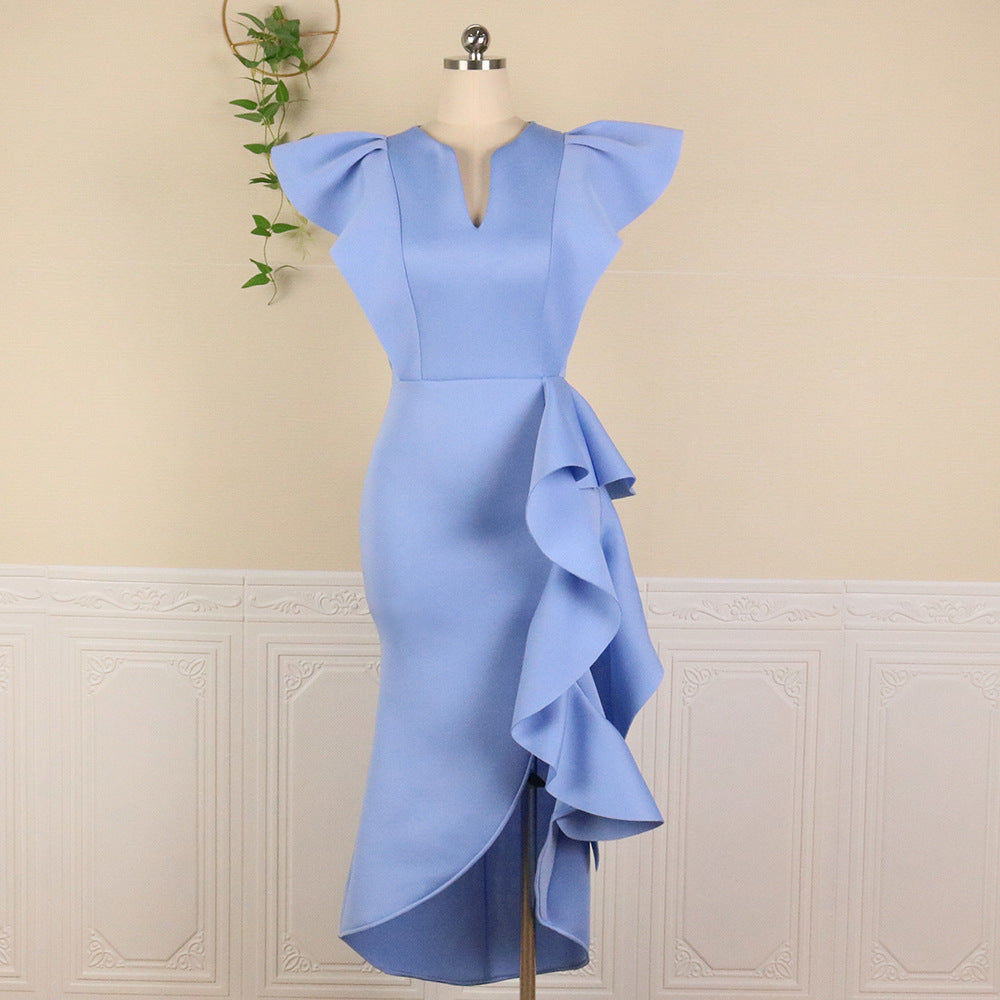 Irregular Women High Waist Ruffled Plus Sizes Dresses