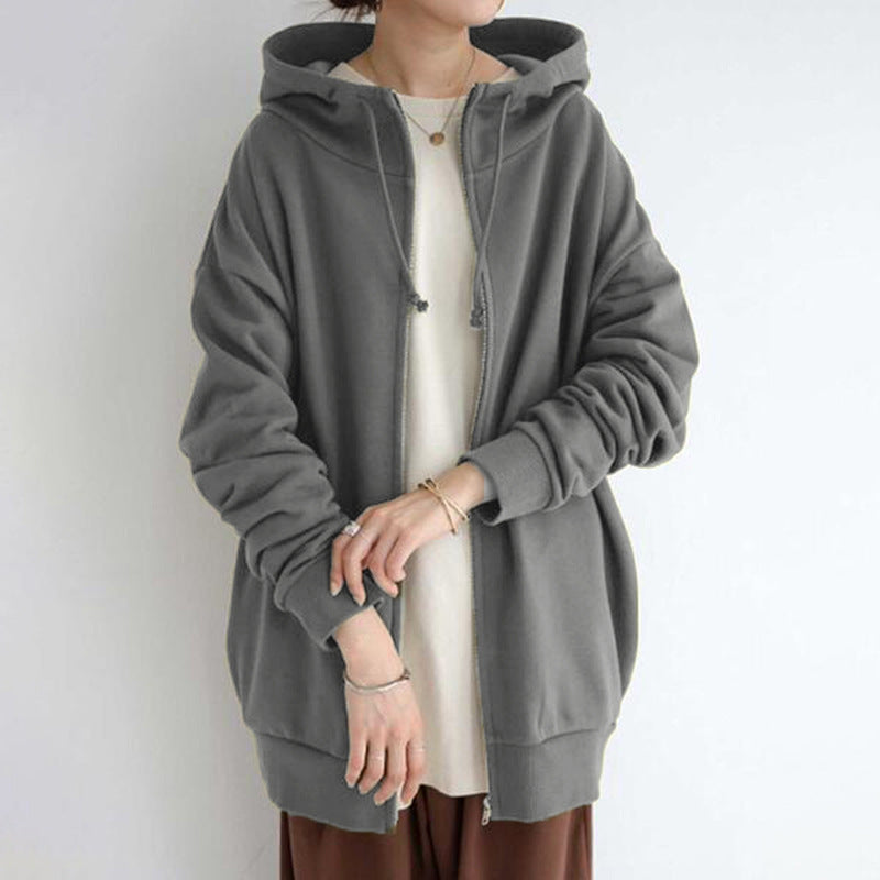 Women Plus Sizes Zipper Velvet Hoodies