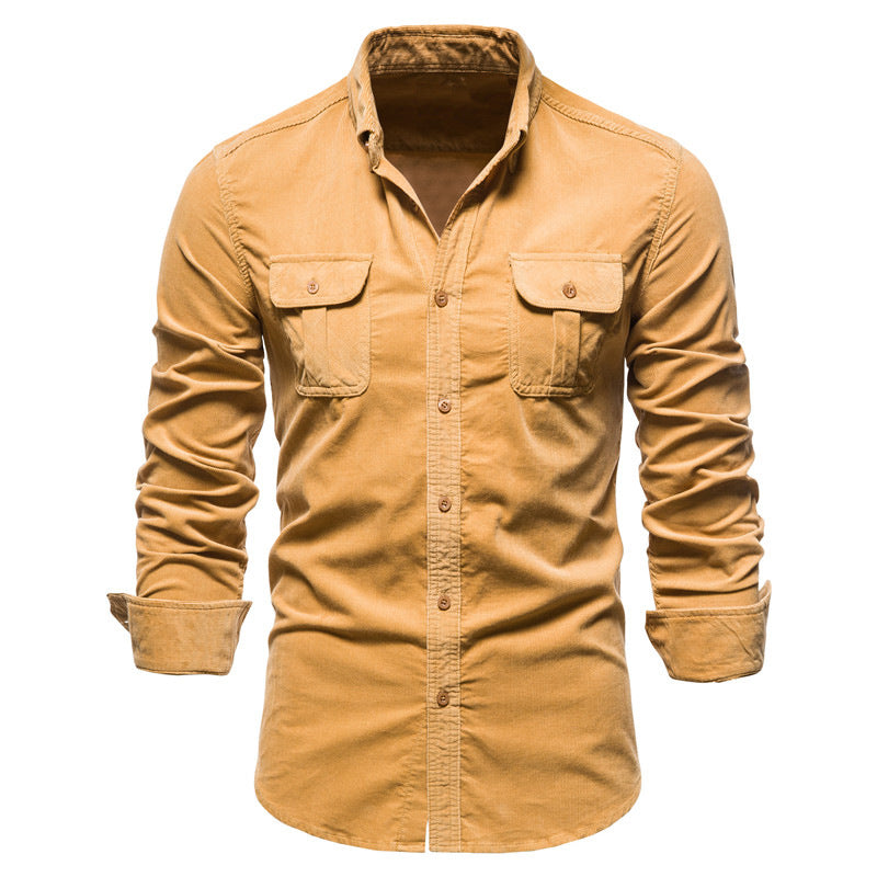 Men Long Sleeves Corduroy Business Shirts