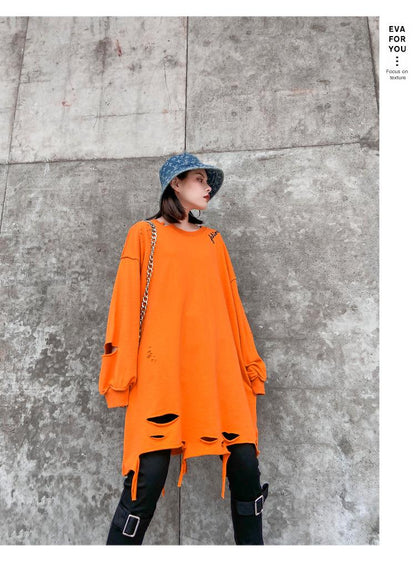 Plus Sizes Broken Holes Hoodies-STYLEGOING