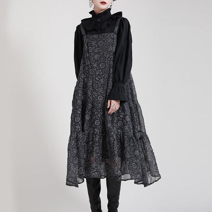 Black Adjustable Strap Floral Women Fall Dresses