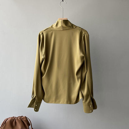 Elegant Satin Long Sleeves Office Lady Shirts
