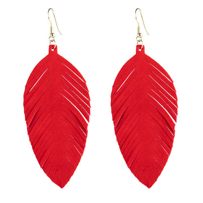 Leaves Designed Tassels Pu Leather Women Earrings