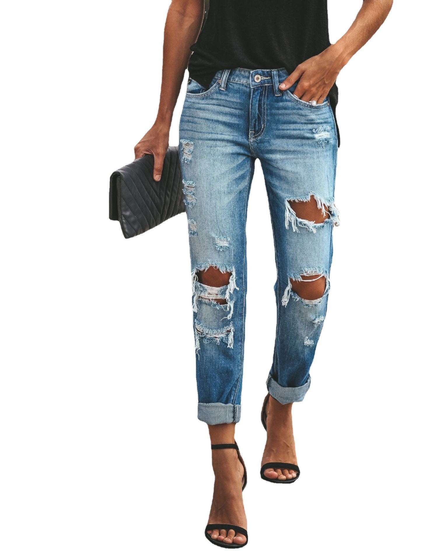 Casual Women Broken Holes Denim Jeans--Free Shipping at meselling99