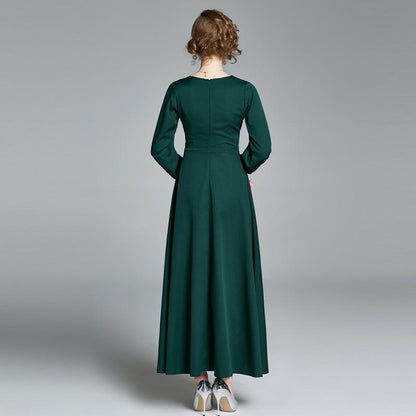 Vintage Elegant Dark Green Belt Long Dresses