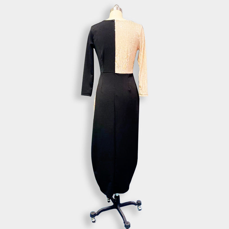 Sexy Long Sleeves Black and Gold Women Party Dresses