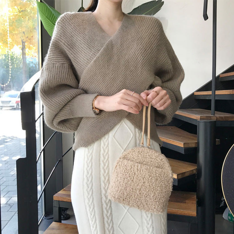 Designed Knitting Crossed Women Knitted Sweaters