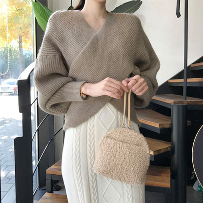Designed Knitting Crossed Women Knitted Sweaters
