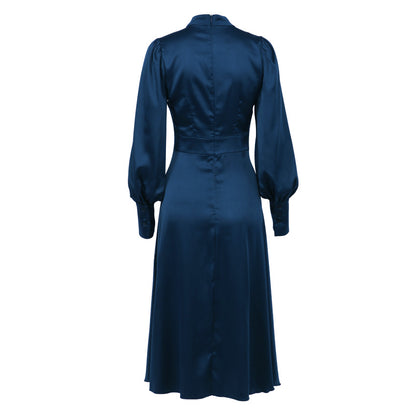 Blue High Waist Satin Sexy Long Split Front Dresses