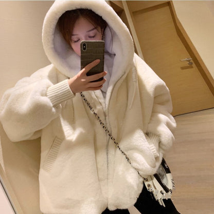 White Warm Winter Artificial Fur Casual Overcoat for Women