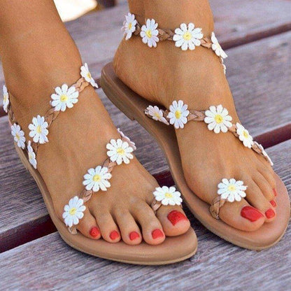 Women Summer Daisy Flat Flip Flop Sandals-STYLEGOING