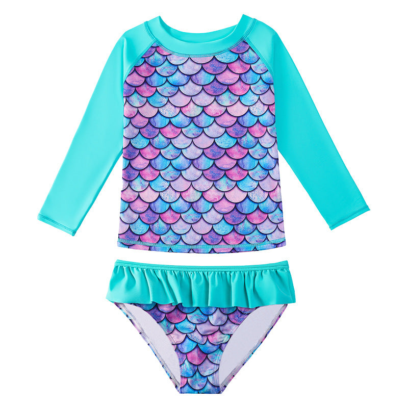 3D Fish Scale Design Two Pieces Swimsuits for Girls