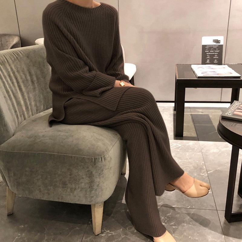 Fall Knitting Pullover Sweaters & Wide Legs Pants Suits
